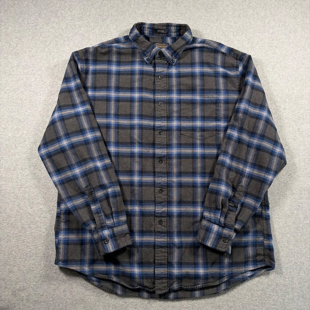 Pendleton Mason Flannel Shirt Mens XL Blue Gray Plaid Long Sleeve Button Down